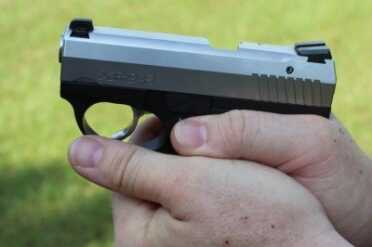 Boberg XR9-S The Bullpup Pistol Review With the thumb on the trigger guard, it is easy to avoid any accidental misplacement.
