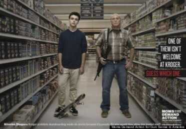 Everytown launches campaign against Kroger's gun policy Teen with skateboard next to man openly carrying. (Photo: Everytown)