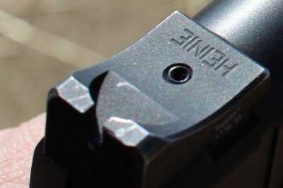 The Single Stack 9mm Perfected--Nighthawk T4 The Heine sight does have a slight ridge on its front edge that allows for one handed manipulation of the slide.