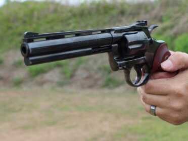 .357 Shoot-off--Coonan Vs. Python With a revolver, you have to keep your hands clear of the cylinder, and the gases escaping there. So the gun tends to pivot more.
