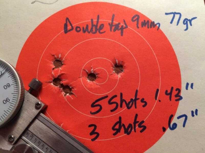 Ammo Test: DoubleTap 9mm 77-grain for Compact Handguns Most 25-yard groups looked something like this.