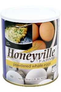 Prepping 101: Survival Food by the Numbers - It's About Calories Silly! The other specialty food that I don't think there is a viable replacement for are these whole powdered eggs from Honeyville. They are currently sold out, but when you can get them, they are 6,240 calories per can, which is $22.29 ($20 each in a case of 6), which is 280 calories per dollar.