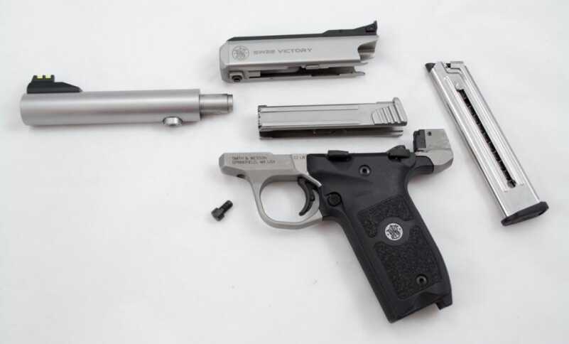 We Shoot the New Smith & Wesson Victory .22 LR Pistol In this view, the bolt has been pulled out of the receiver.