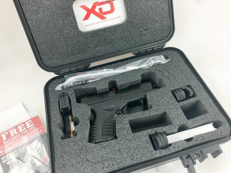 The XD-S comes with the Crimson Trace Laserguard, a flat base magazine and an extended Mid-Mag.