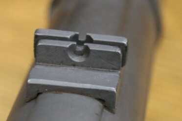 The Legacy of the MP40--Full Auto Review Rear sight with flip up for distance.