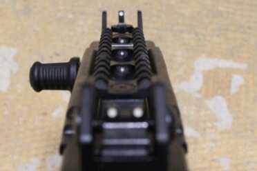 The IWI UZI Pro SB--THE 21st Century UZI Rear sight with extra white dots to help line up the front sight.