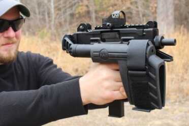 The IWI UZI Pro SB--THE 21st Century UZI The brace, when folded, can get in the way. But it makes the gun much shorter.