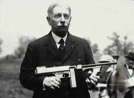 General Thompson and The Thompson Submachine Gun General John Thompson with his personal approach to the .45 ACP. Stock, shmock. Who needs a stock? This guns runs on rails.