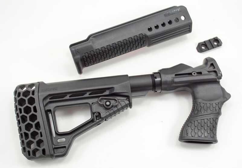 Blackhawk SpecOps Gen III Shotgun Stock—Hands On Test The Blackhawk Specops Gen III Shotgun stock also comes with a replacement forend.