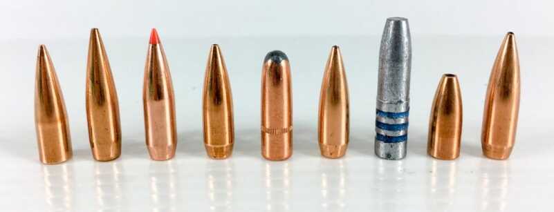Reloading: Bullet Materials and Shapes Even though that huge lead bullet towards the right is much heavier than all the others, it doesn't take much of a charge to drive it through the barrel. Of course, it's also designed to be subsonic.