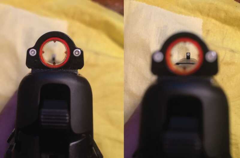 Dead Ringer’s Snake Eyes Pistol Sights -- Installation and Review Here’s what it looks like with the slide back on the frame.