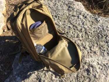This is the secondary compartment, a great place to put the dog's water bowl and a couple of bottles. 