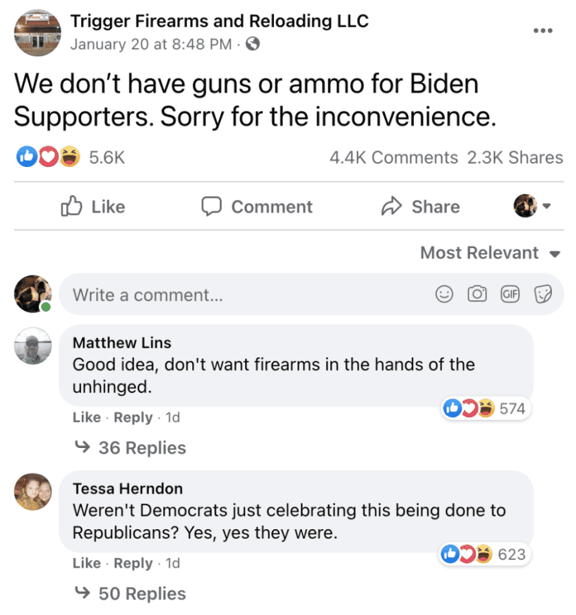 Missouri Gun Store Announces New Policy: No Guns, Ammo for Biden Supporters Missouri Gun Store Announces New Policy: No Guns, Ammo for Biden Supporters