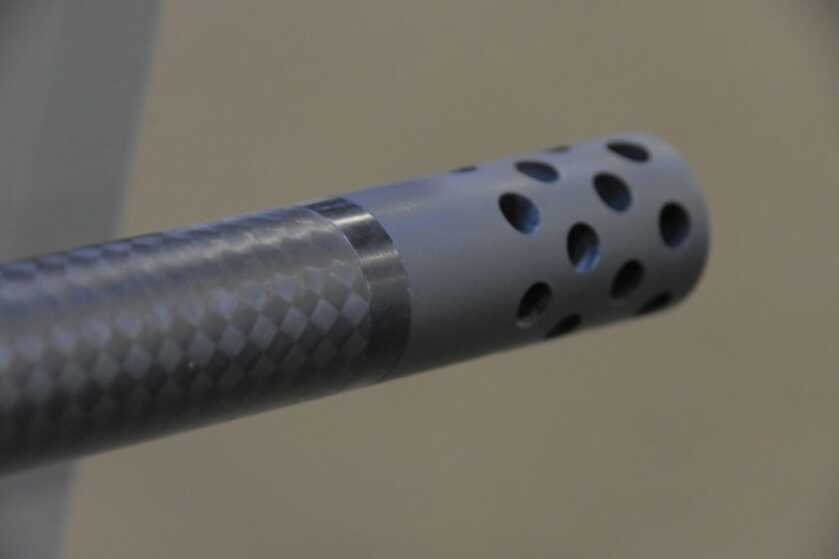 Bergara Has Three New Rifles -- SHOT Show 2023 A carbon fiber rifle barrel and attached muzzle brake.