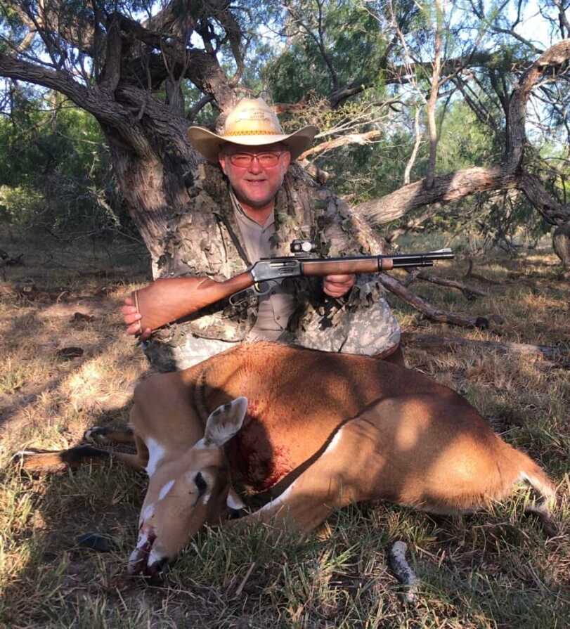 Marlin 444 Trapper - The Gun That Never Was Hunter with Marlin 444 Trapper, downed nilgai deer