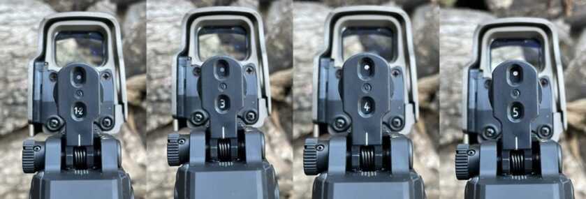 New 20 The rear sight is adjustable from 0-500 meters. Simply rotate the dial on the front side of the optic