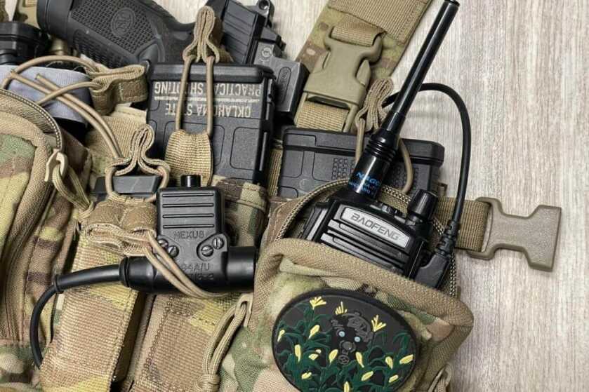 Carry What's Important: Haley Strategic D3CR™-H Chest Rig Review Small utility pouch fits Baofeng UV-5R and extra pistol pouch being used to stow a Disco 32 push to talk