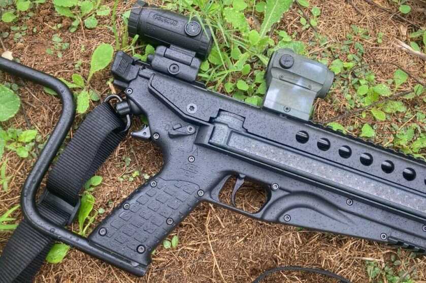 Rifle on wet ground
