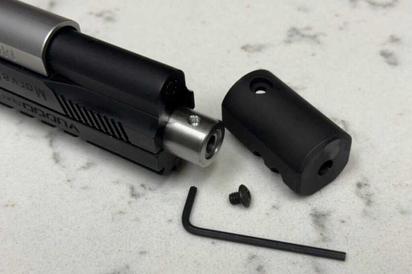 Vudoo Gun Works Target 22LR 1911: Full Review Non-threaded barrel featuring a drilled and tapped spot to securely mount a compensator