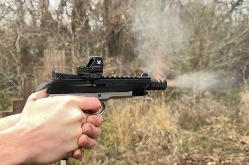 Vudoo Gun Works Target 22LR 1911: Full Review Vudoo Gun Works Target 22LR compensator doing what it was designed to do, redirect gasses