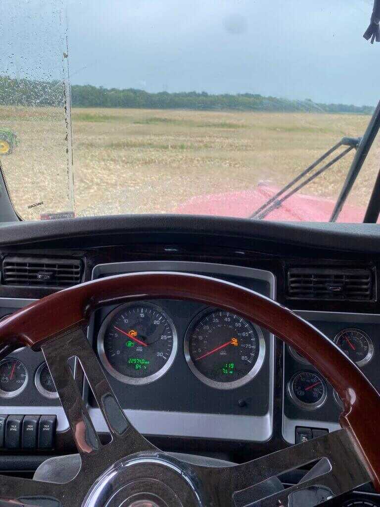 truck cab used during harvest work to earn private land duck hunting permission