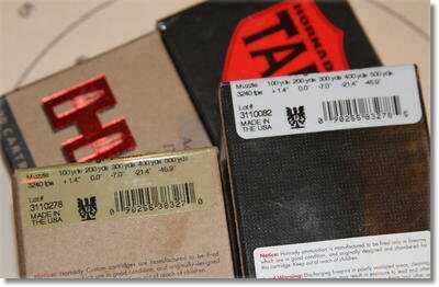 I have not found another factory ammo that specifically lists velocity on the box. Hornady also lists the bullet drops, though in inches, not MOA as it is found on the turrets of the 2-8 and 1-4 power models of the M-223. It appears this line was specifically created for Hornady ammo, listed at 3240fps