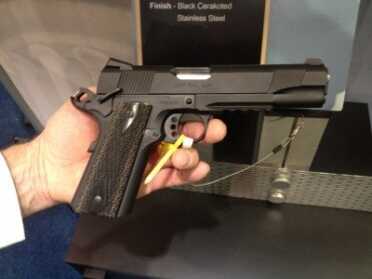 The Colt Rail Gun comes in Blackened Stainless Steel.