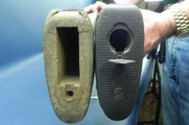 DSCN0001a The drill rifle stocks are synthetic and solid all the way through except for the storage compartment in the butt. It’s a great place to keep a small, personal suture kit in case the pig wins.