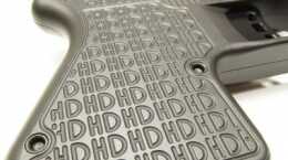 The Heizer Defense stylized grip texturing demonstrates the precision machining Heizer utilizes in manufacturing the PS1.