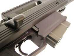 Here you can see that the ten-round magazine protrudes from the bottom of the rifle very little and the magazine release is easily accessible from the trigger. The magazine fits very well into the well with very little slop or rattle that is a common complaint with some other detachable magazine systems.