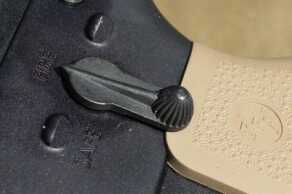 The texture on the selector switch allows for easy manipulation, and the safety can be engaged or disengaged silently. 