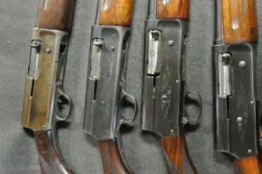 John Moses Browning’s Old School Humpback Auto 5s From left to right: Early Remington Model 11 12-gauge with the original style safety, later Remington Model 11 in 20-gauge, Browning Auto 5 in 12-gauge magnum and a Browning Auto 5 in 20-gauge.