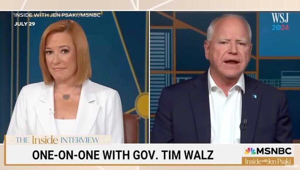 Gov. Walz being interviewed by MSNBC's Jen Psaki.