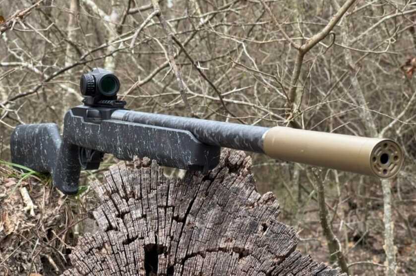 Ruger 10/22 Carbon Fiber Rifle on a stump