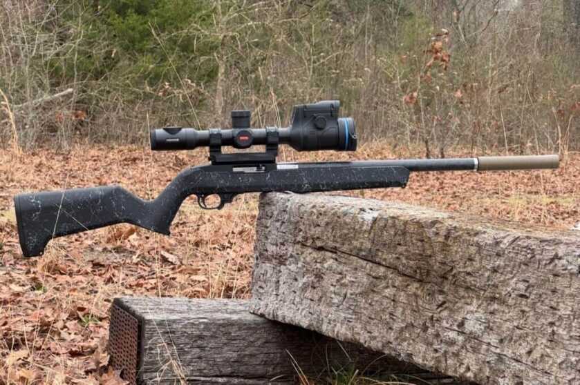 Ruger 10/22 Carbon Fiber rifle with Pulsar thermal scope on the top