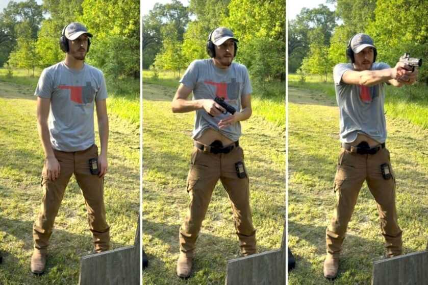 Different stages of drawing a gun