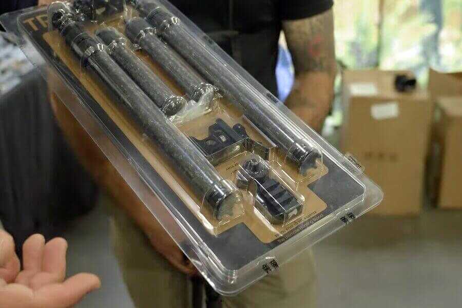 The Tricer-RP bipod in the package on the floor of the NRA show.