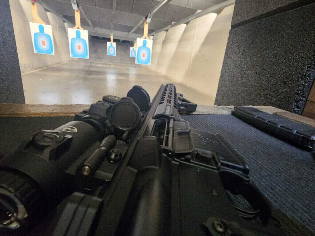 rifle on bench at range