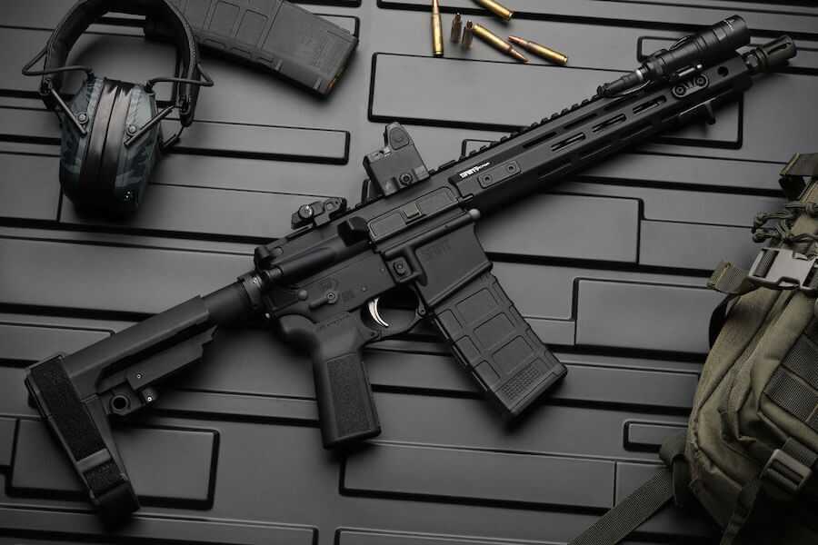 A SAINT Victor pistol displayed in 5.56mm.