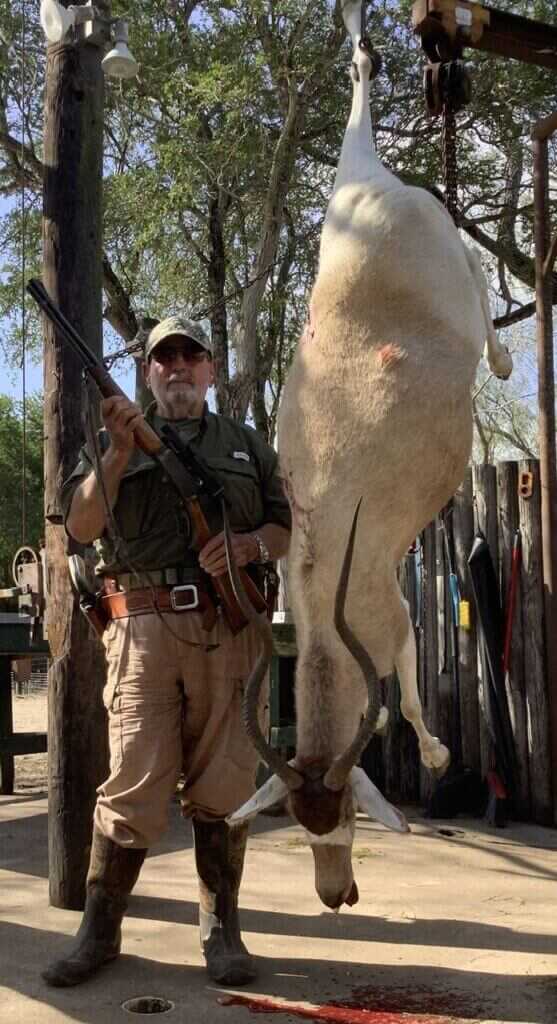 Addax taken at 225 yards with Marlin 35 Remington quartering away shot placement