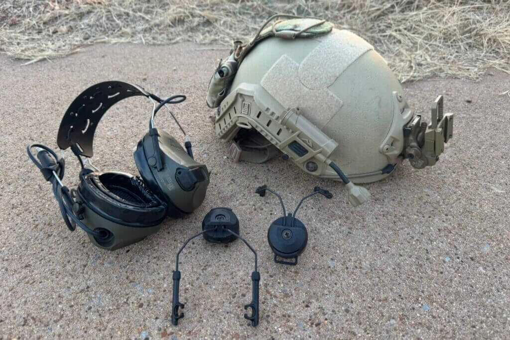 3M PELTOR ComTac VIII tactical headset close up with low profile ear cups and boom mic for radio comms