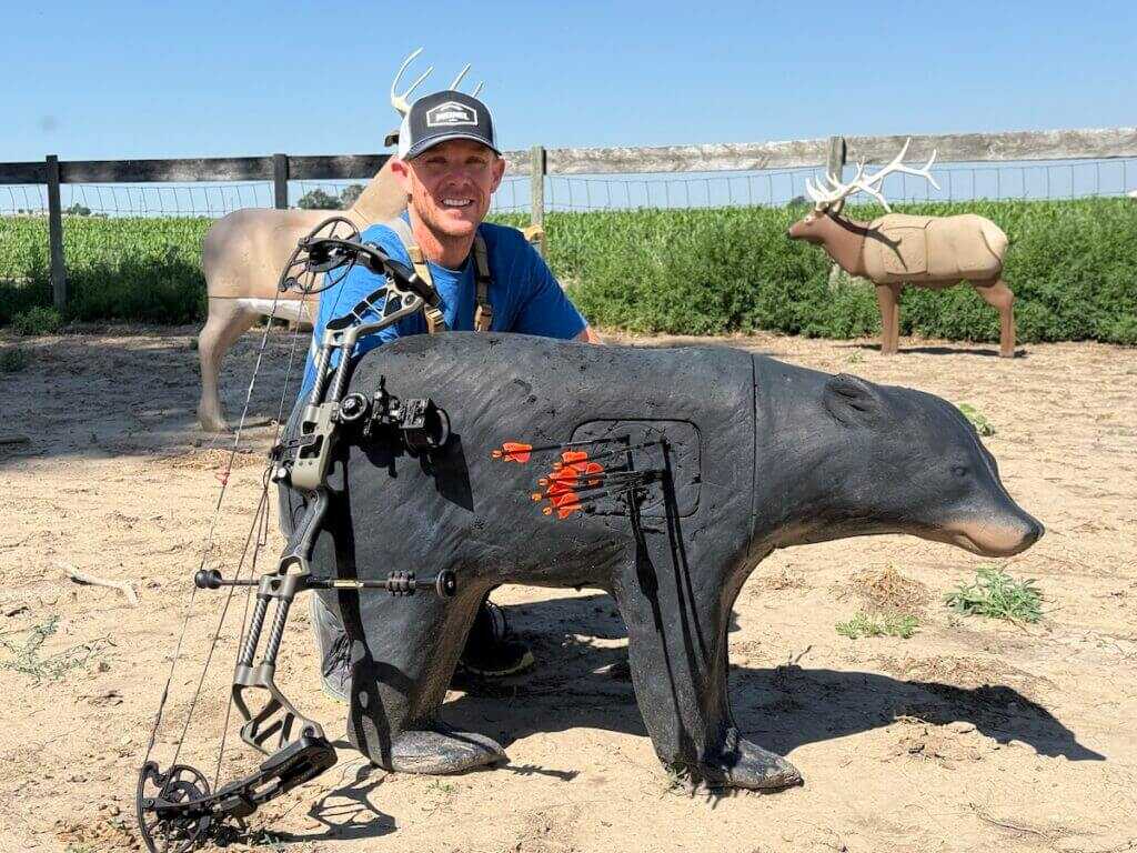 man with fake bear. index-finger release