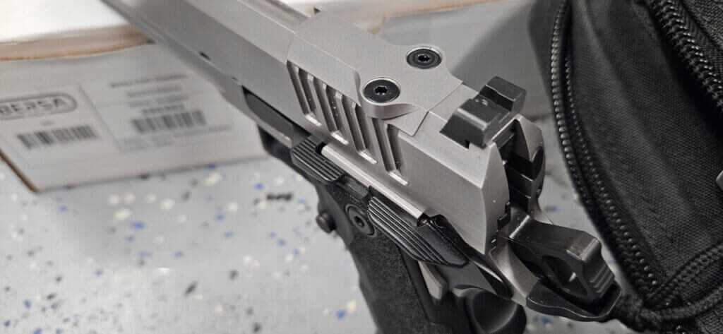 Bersa M2XI controls with extended slide stop ambi safeties and optics cut detail