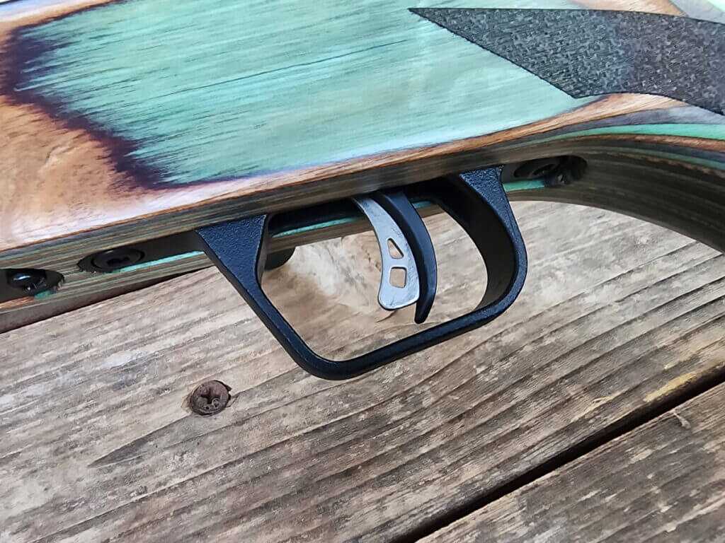 Savage AccuTrigger closeup on Mark II Minimalist 21 Sharp rimfire