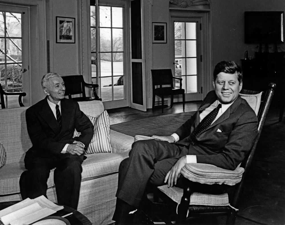 President John F. Kennedy with Admiral Hyman Rickover White House meeting