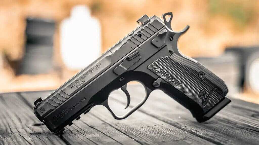 CZ Shadow 2 Carry steel frame 9mm concealed carry pistol on deck at shooting range 2025