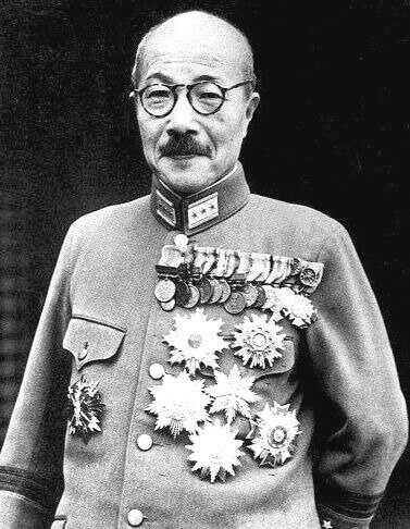 Hideki Tojo addressing troops, symbol of Japanese war effort
