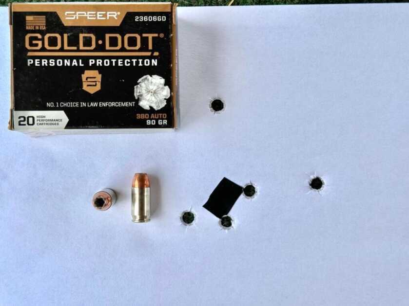 Target group measuring 2.579 inches with Speer Gold Dot 90gr from S&W Bodyguard 2.0 Carry Comp