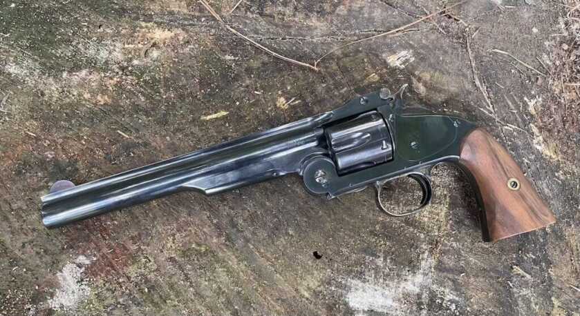 Cimarron Model No. 3 1st Model American top break revolver on table, eight inch barrel