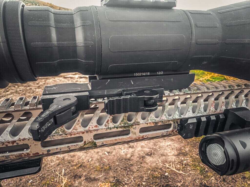 Armasight CO-LR quick detach levers clamped to rail for repeatable return to zero